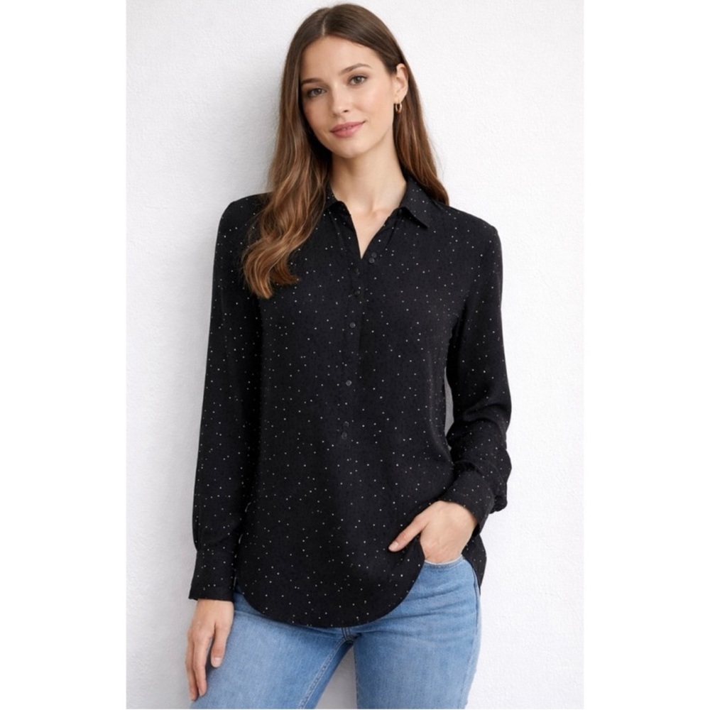 RAG & BONE | 1/2 Button Ari Blouse Top in Black & White Cross Print Sz. Large